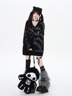 CRAZYGIRL Colorblock Striped V-neck Lantern Sleeve Pullover Regular Fit Women's Sweaters