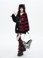 CRAZYGIRL Colorblock Striped V-neck Lantern Sleeve Pullover Regular Fit Women's Sweaters