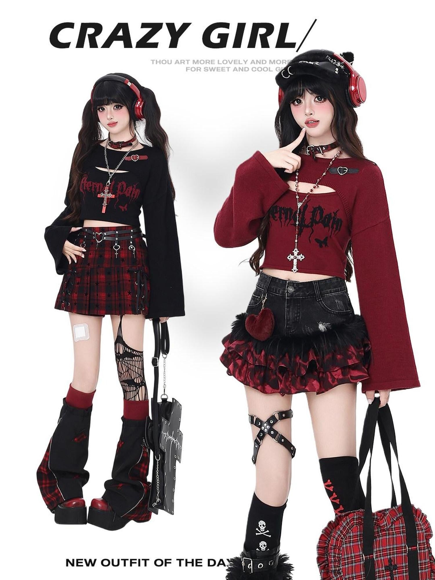CRAZYGIRL Cropped Lettered Buttoned Two Piece Women's Knitted Sweaters