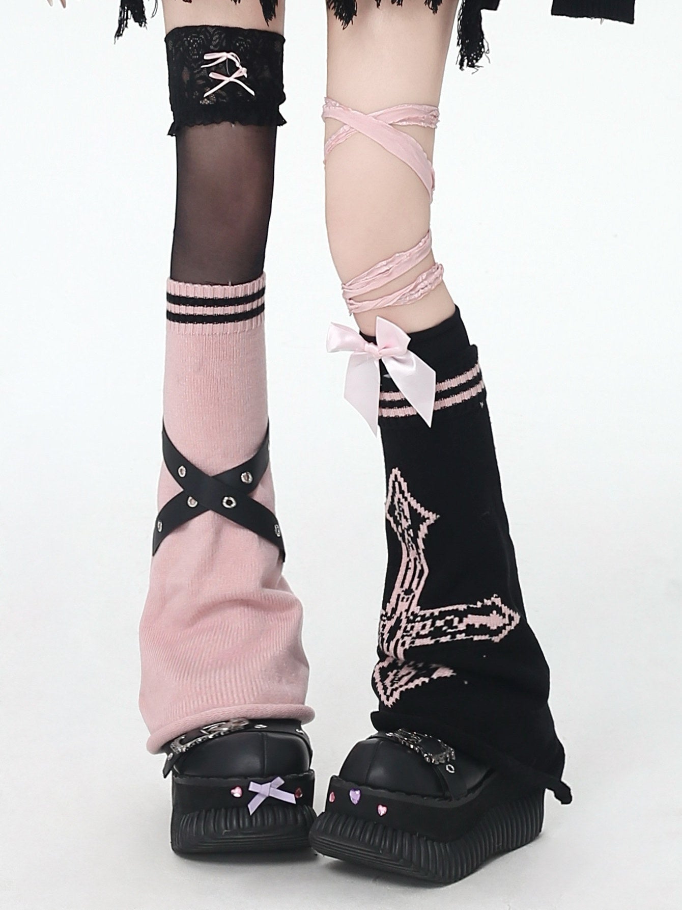 CRAZYGIRL_Cross_Punk_Striped_Belted_Stacked_Knit_Women's_Edgy_Leg_Warmers_980946068827_MISSTT