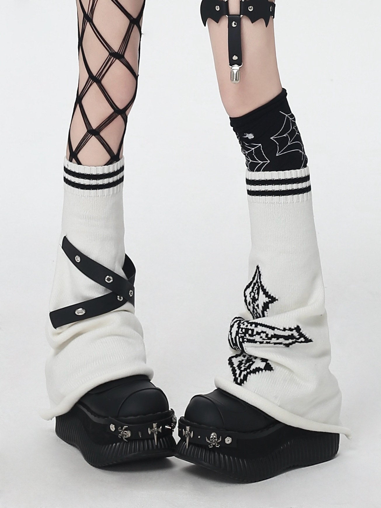 CRAZYGIRL_Cross_Punk_Striped_Belted_Stacked_Knit_Women's_Edgy_Leg_Warmers_980946068827_MISSTT