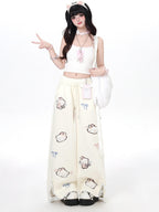 CRAZYGIRL Cute Cat 3d Embroidery Bow Lace High Waist Women's Other Material Chinos