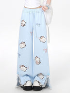CRAZYGIRL Cute Cat 3d Embroidery Bow Lace High Waist Women's Other Material Chinos