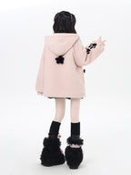 CRAZYGIRL Cute Cat Paw Embroidery Hooded Women's Lamb Fleece Puffer Jackets