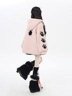 CRAZYGIRL Cute Cat Paw Embroidery Hooded Women's Lamb Fleece Puffer Jackets