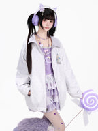CRAZYGIRL Cute Kitten Polka Dot Reversible Loose Women's Suede Leather Jackets