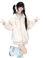 CRAZYGIRL Cute Kitten Polka Dot Reversible Loose Women's Suede Leather Jackets