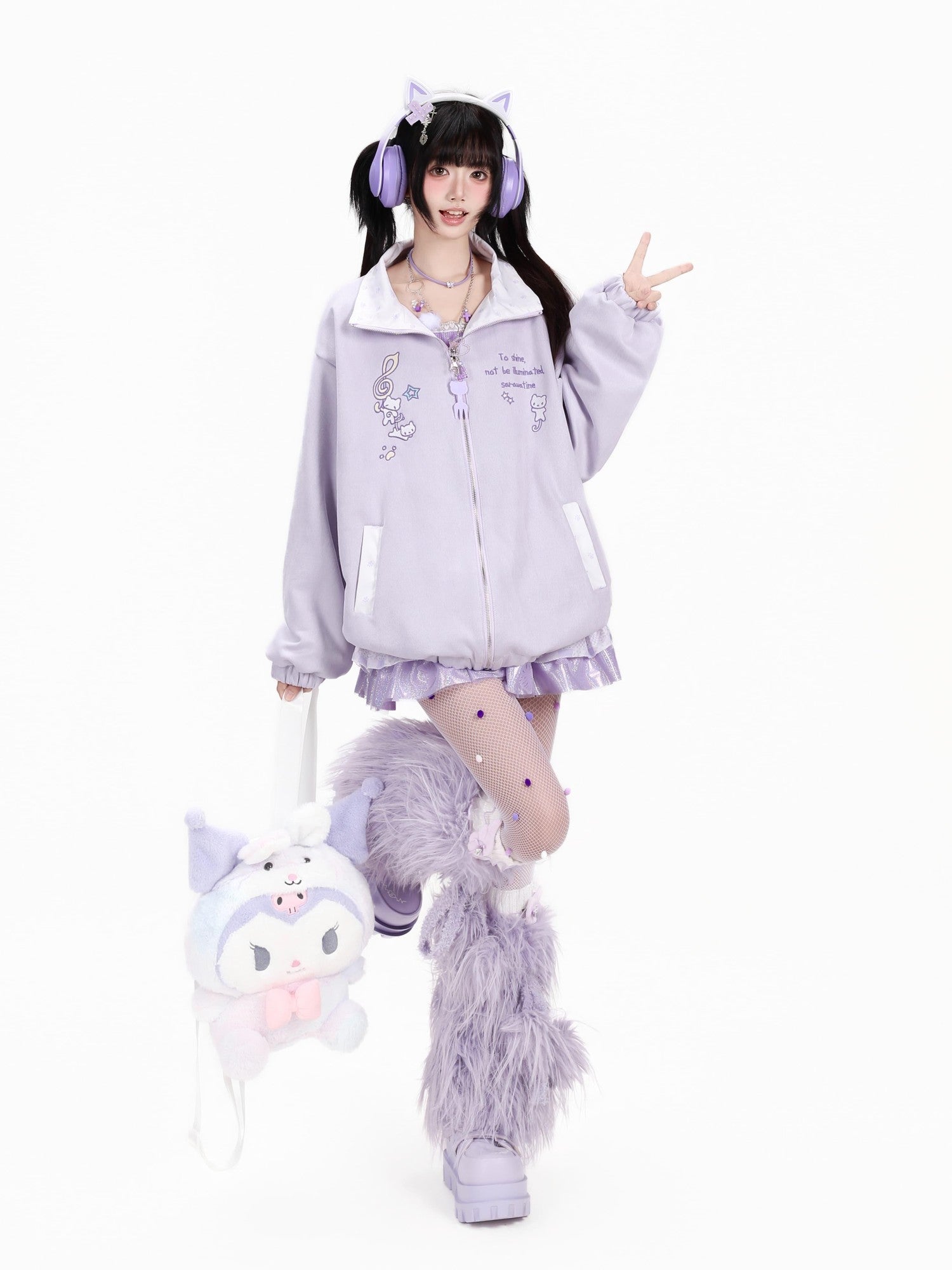CRAZYGIRL Cute Kitten Polka Dot Reversible Loose Women's Suede Leather Jackets