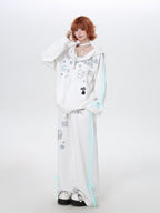 CRAZYGIRL Cute Polka Dot Stripe High Waist Women's Loose Athletic Straight Pants