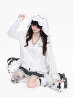 CRAZYGIRL Cute Rabbit Ear Hood Ruffle Zip Uv Protection Women's Lightweight Jackets