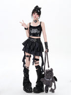 CRAZYGIRL Dark Asymmetric Designer Women's High Waist Zipper Leather Star Belt Mini Skirts