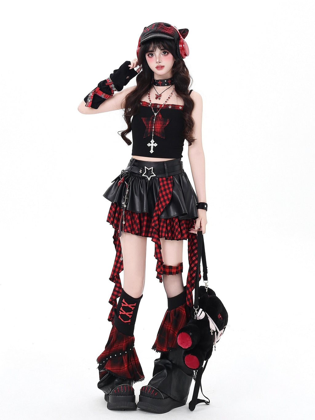 CRAZYGIRL Dark Asymmetric Designer Women's High Waist Zipper Leather Star Belt Mini Skirts