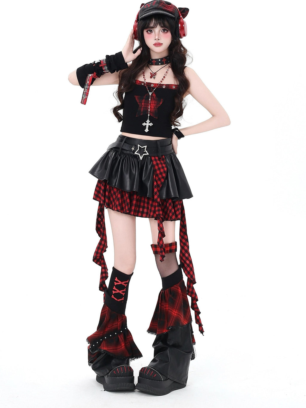 CRAZYGIRL Dark Asymmetric Designer Women's High Waist Zipper Leather Star Belt Mini Skirts