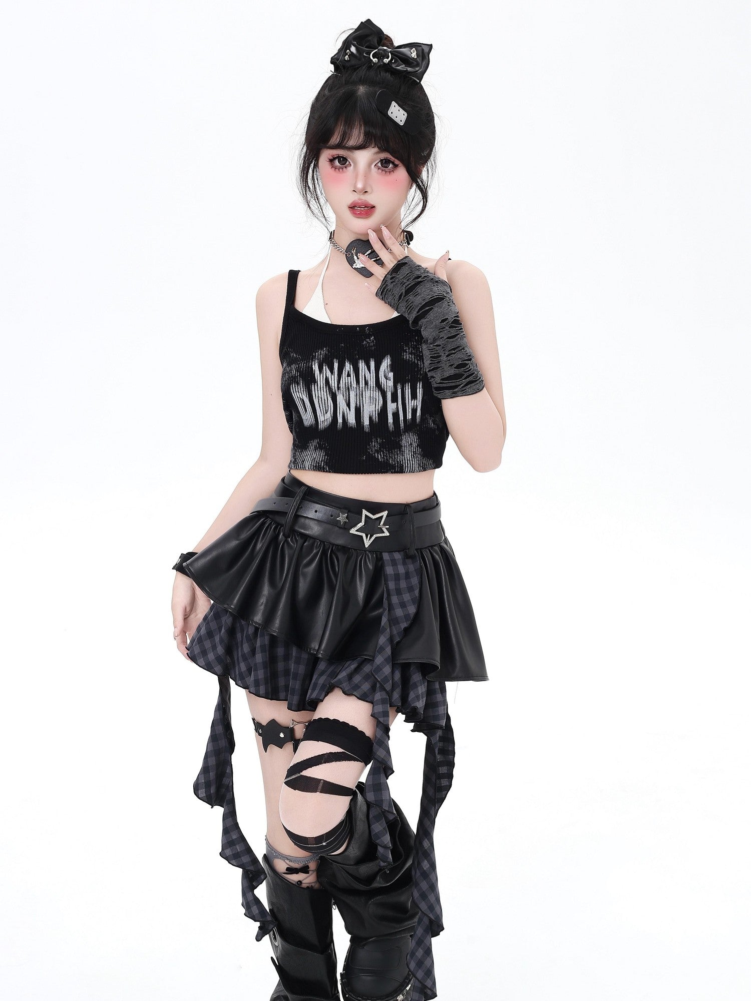 CRAZYGIRL Dark Asymmetric Designer Women's High Waist Zipper Leather Star Belt Mini Skirts