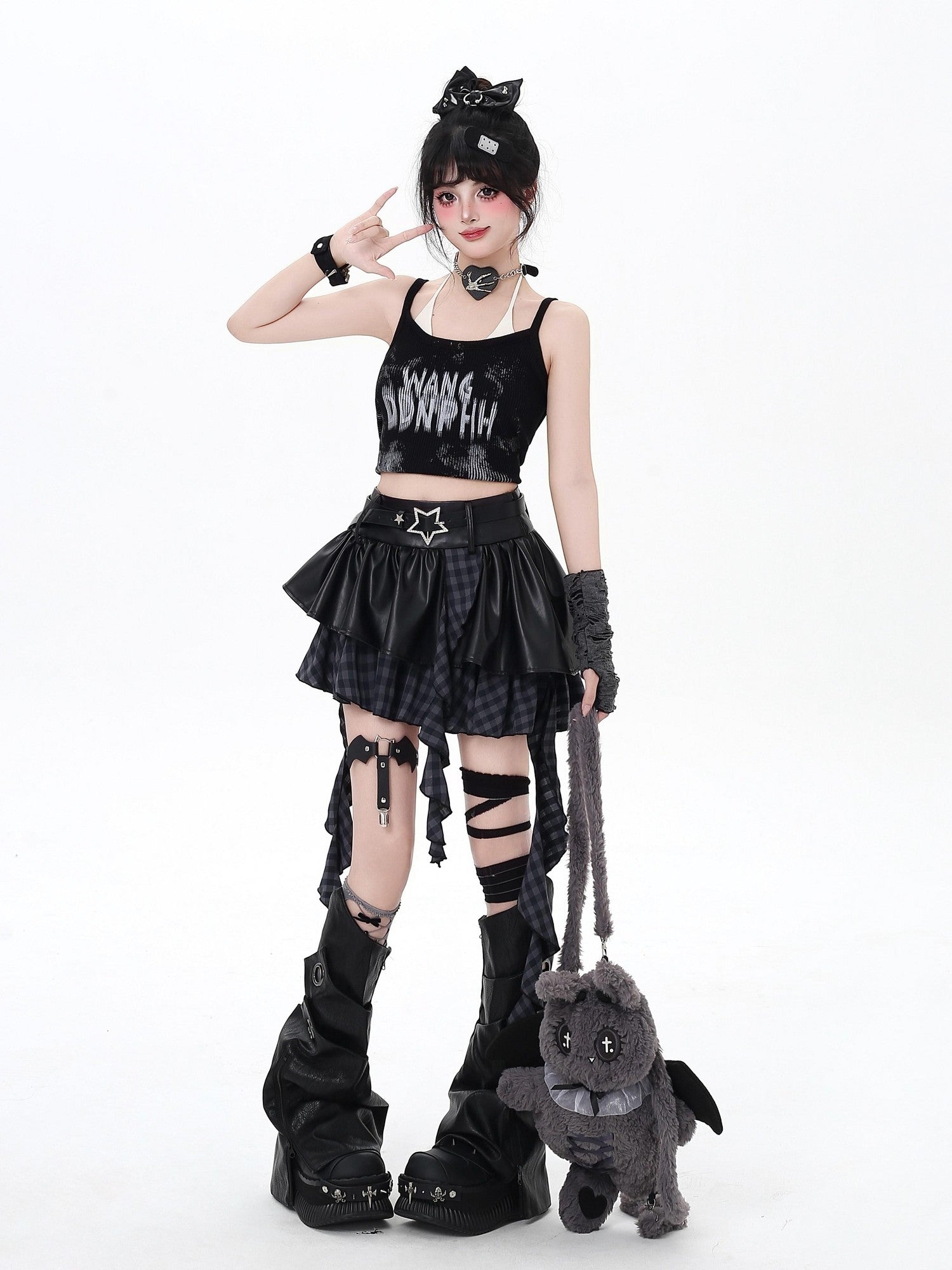 CRAZYGIRL Dark Asymmetric Designer Women's High Waist Zipper Leather Star Belt Mini Skirts