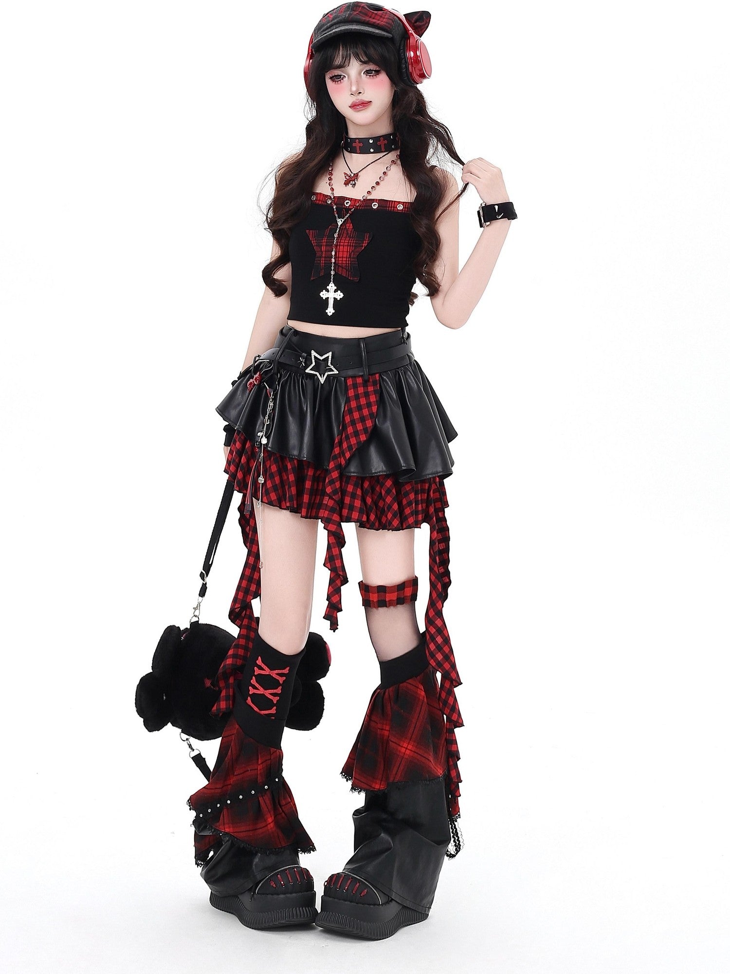 CRAZYGIRL Dark Asymmetric Designer Women's High Waist Zipper Leather Star Belt Mini Skirts