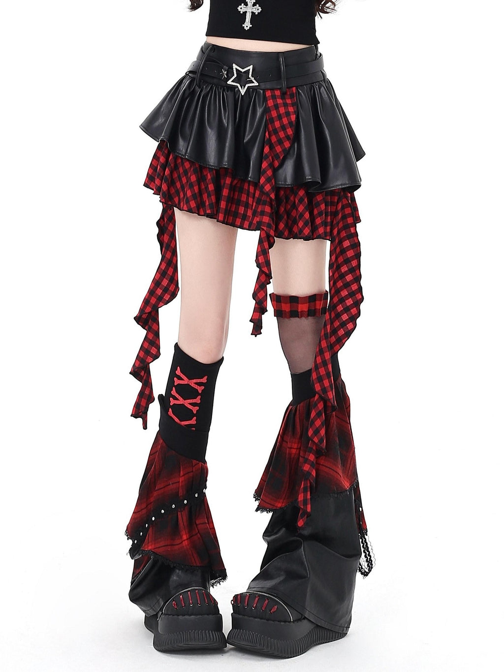 CRAZYGIRL Dark Asymmetric Designer Women's High Waist Zipper Leather Star Belt Mini Skirts