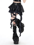CRAZYGIRL Dark Asymmetric Designer Women's High Waist Zipper Leather Star Belt Mini Skirts