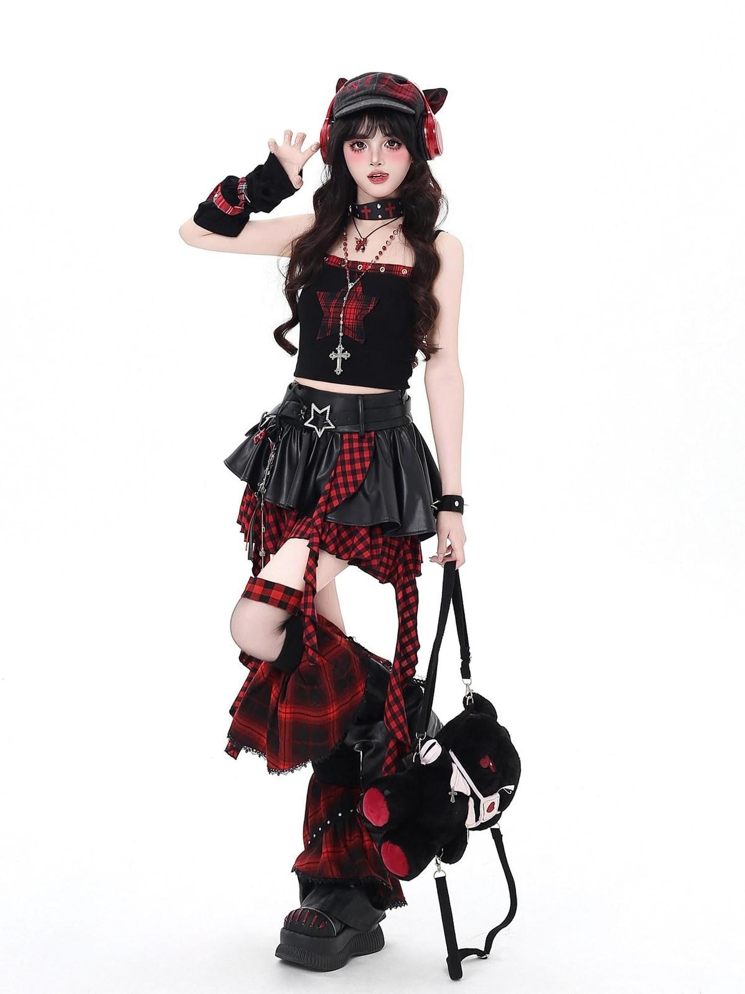 CRAZYGIRL Dark Asymmetric Designer Women's High Waist Zipper Leather Star Belt Mini Skirts