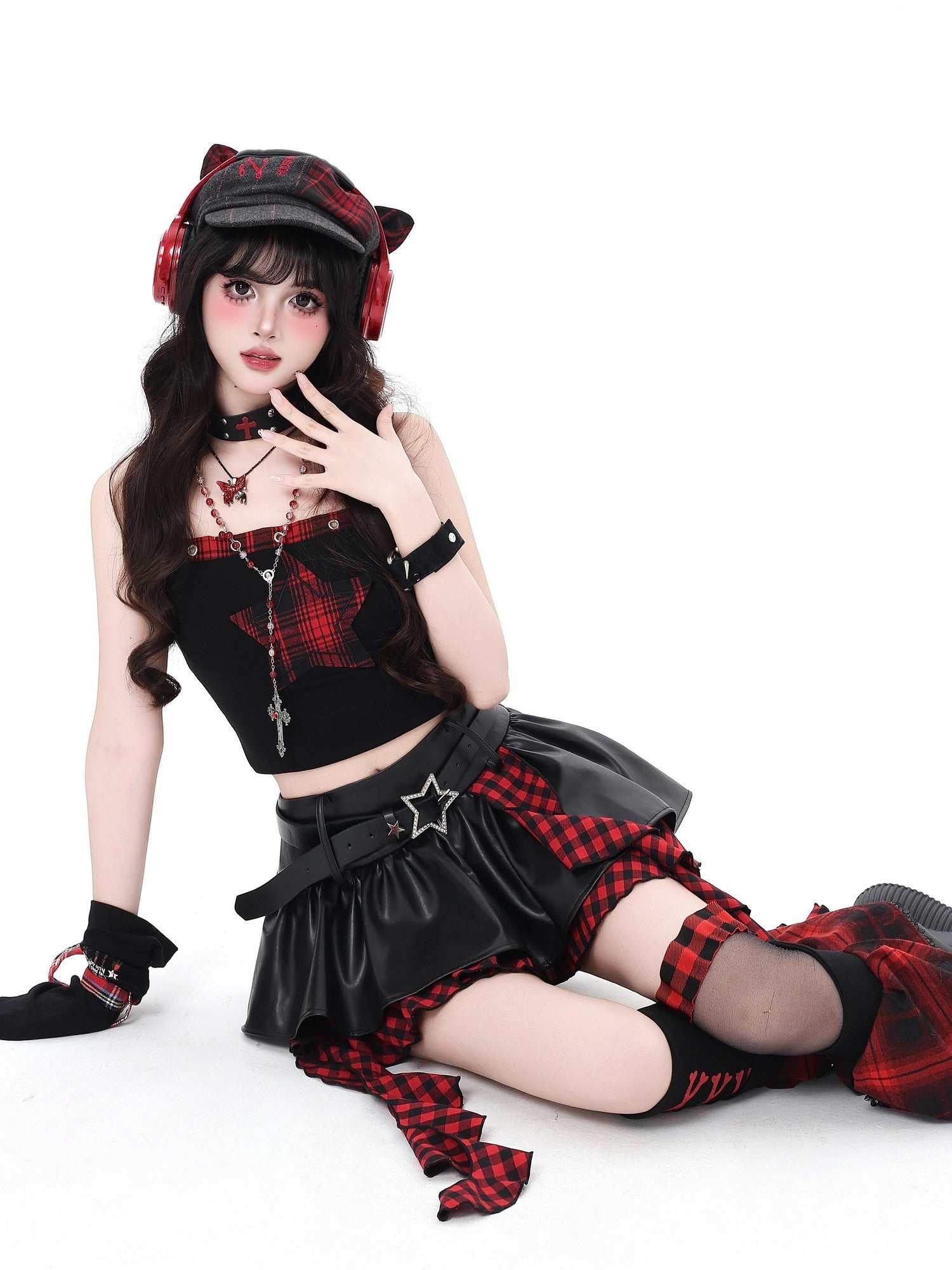CRAZYGIRL Dark Asymmetric Designer Women's High Waist Zipper Leather Star Belt Mini Skirts