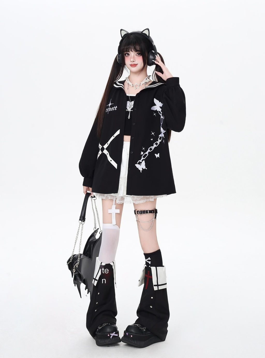 CRAZYGIRL_Dark_Butterfly_Embroidery_Sailor_Collar_Hooded_Lantern_Sleeve_Women's_Overshirts_1032111188668_MISSTT