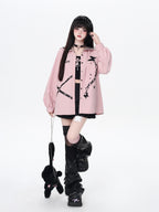 CRAZYGIRL Dark Butterfly Embroidery Sailor Collar Hooded Lantern Sleeve Women's Overshirts