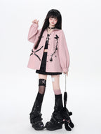 CRAZYGIRL Dark Butterfly Embroidery Sailor Collar Hooded Lantern Sleeve Women's Overshirts