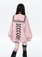 CRAZYGIRL Dark Butterfly Embroidery Sailor Collar Hooded Lantern Sleeve Women's Overshirts