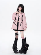 CRAZYGIRL Dark Butterfly Embroidery Sailor Collar Hooded Lantern Sleeve Women's Overshirts