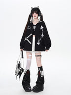 CRAZYGIRL Dark Butterfly Embroidery Sailor Collar Hooded Lantern Sleeve Women's Overshirts