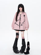 CRAZYGIRL Dark Butterfly Embroidery Sailor Collar Hooded Lantern Sleeve Women's Overshirts