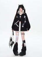 CRAZYGIRL Dark Butterfly Embroidery Sailor Collar Hooded Lantern Sleeve Women's Overshirts