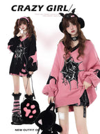 CRAZYGIRL Dark Cute Star V-neck Oversized Streetwear Women's Knit Sweaters