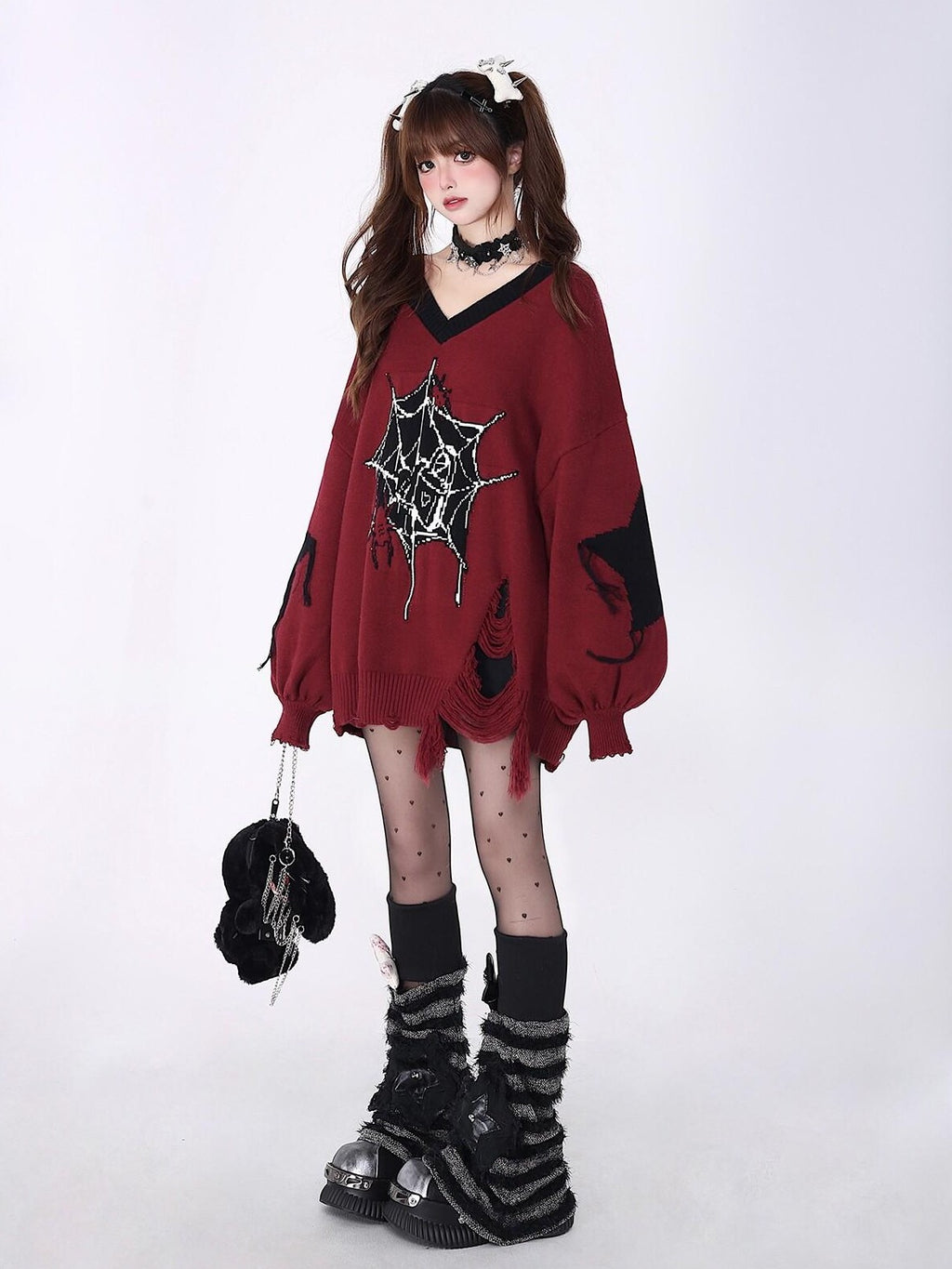 CRAZYGIRL Dark Cute Star V-neck Oversized Streetwear Women's Knit Sweaters