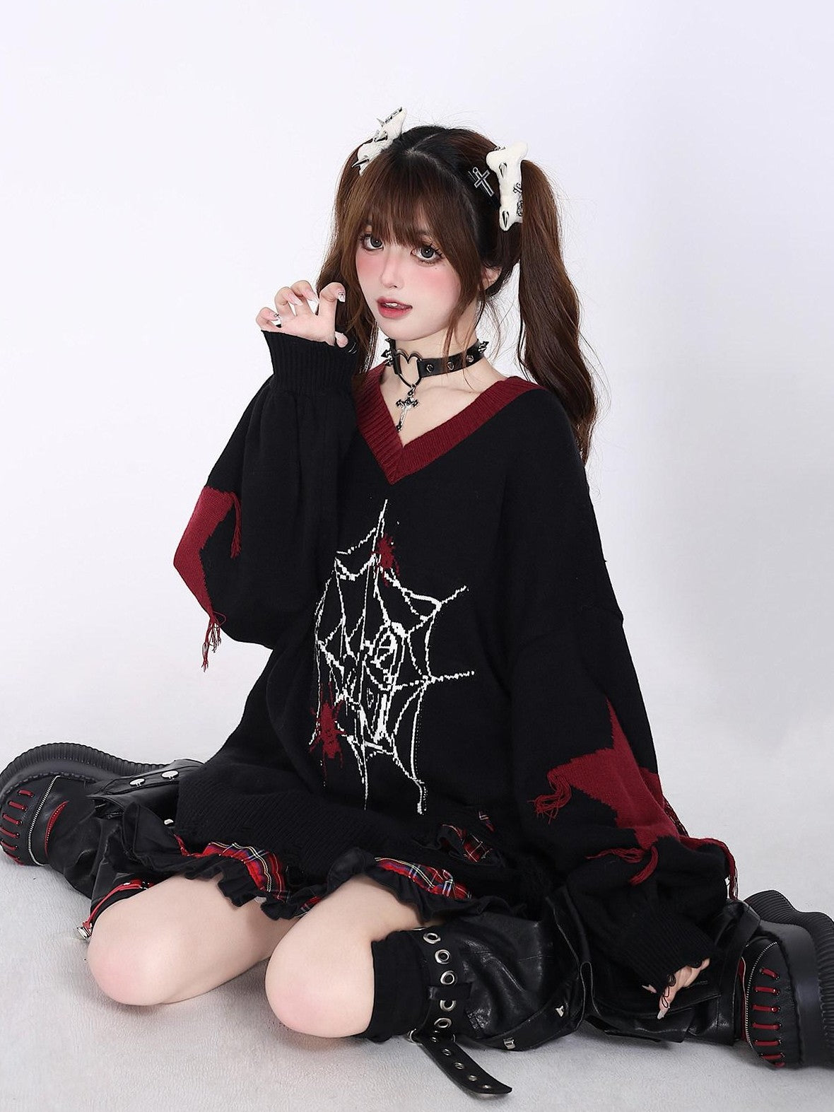 CRAZYGIRL Dark Cute Star V-neck Oversized Streetwear Women's Knit Sweaters