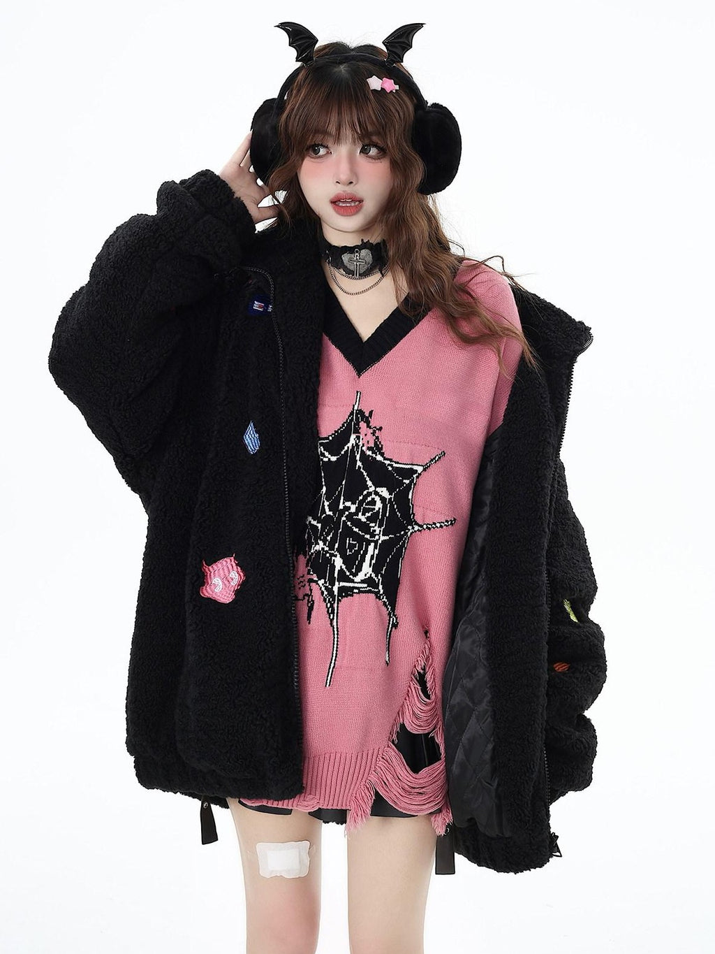 CRAZYGIRL Dark Cute Star V-neck Oversized Streetwear Women's Knit Sweaters