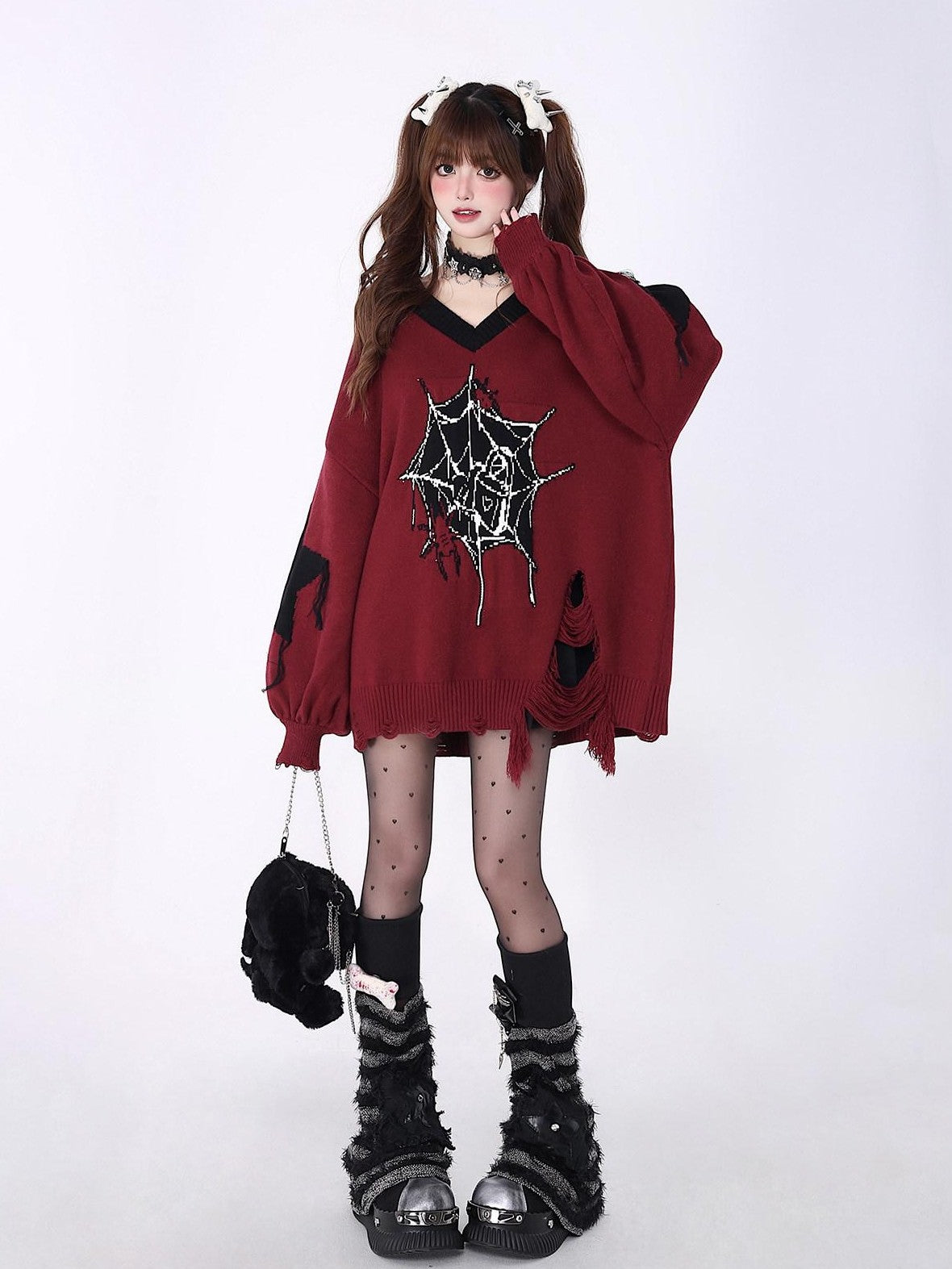 CRAZYGIRL Dark Cute Star V-neck Oversized Streetwear Women's Knit Sweaters