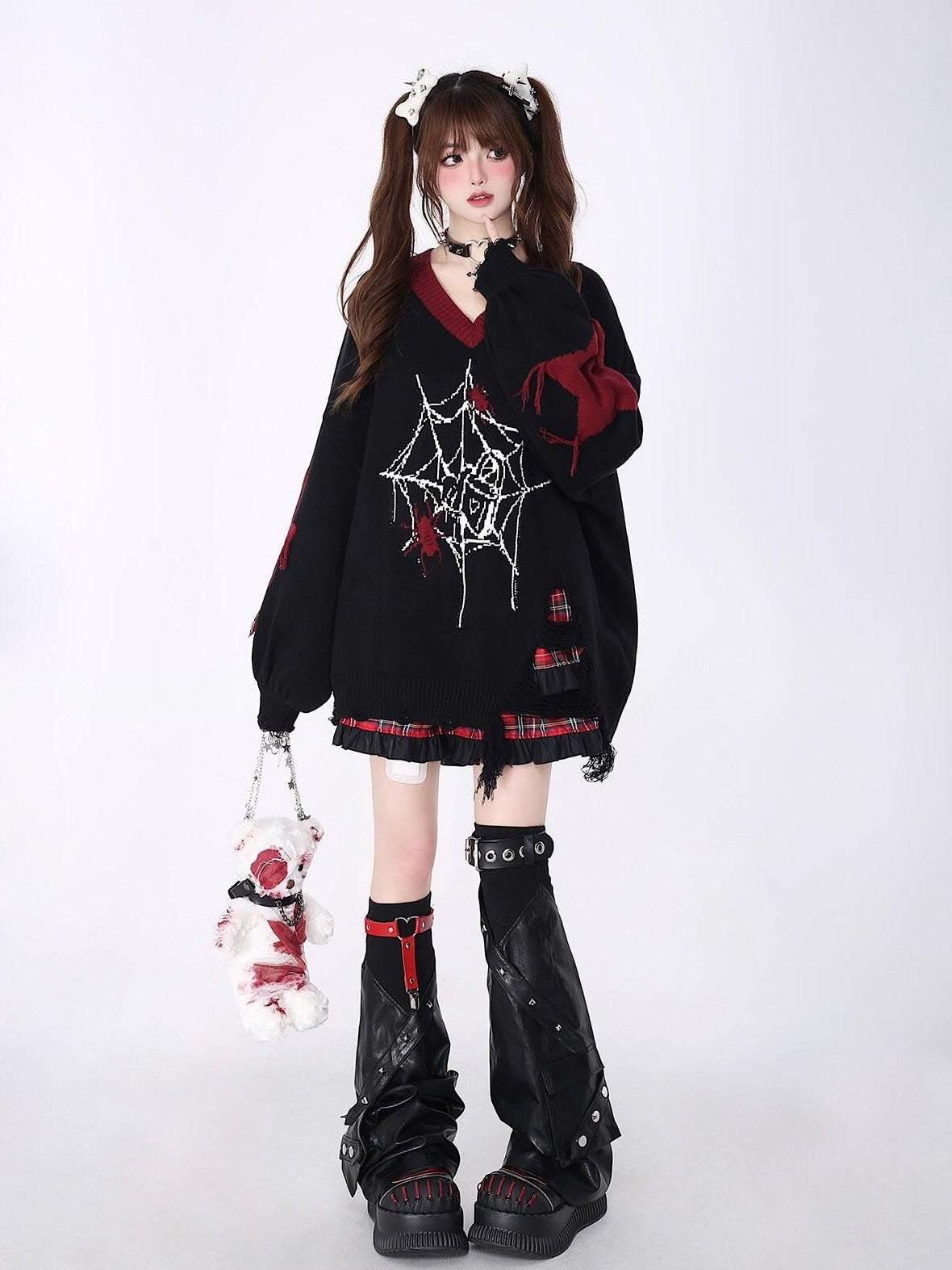 CRAZYGIRL Dark Cute Star V-neck Oversized Streetwear Women's Knit Sweaters