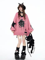 CRAZYGIRL Dark Cute Star V-neck Oversized Streetwear Women's Knit Sweaters