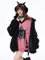 CRAZYGIRL Dark Cute Star V-neck Oversized Streetwear Women's Knit Sweaters
