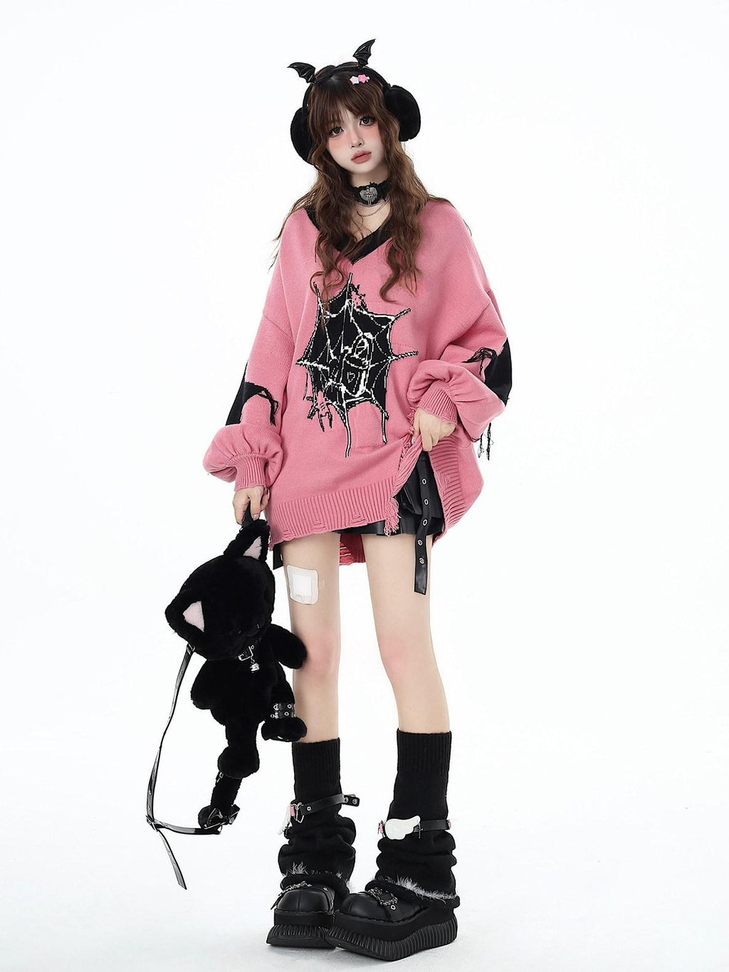 CRAZYGIRL Dark Cute Star V-neck Oversized Streetwear Women's Knit Sweaters