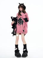 CRAZYGIRL Dark Cute Star V-neck Oversized Streetwear Women's Knit Sweaters
