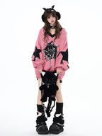 CRAZYGIRL Dark Cute Star V-neck Oversized Streetwear Women's Knit Sweaters