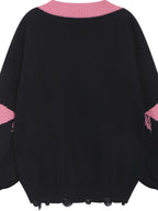 CRAZYGIRL Dark Cute Star V-neck Oversized Streetwear Women's Knit Sweaters