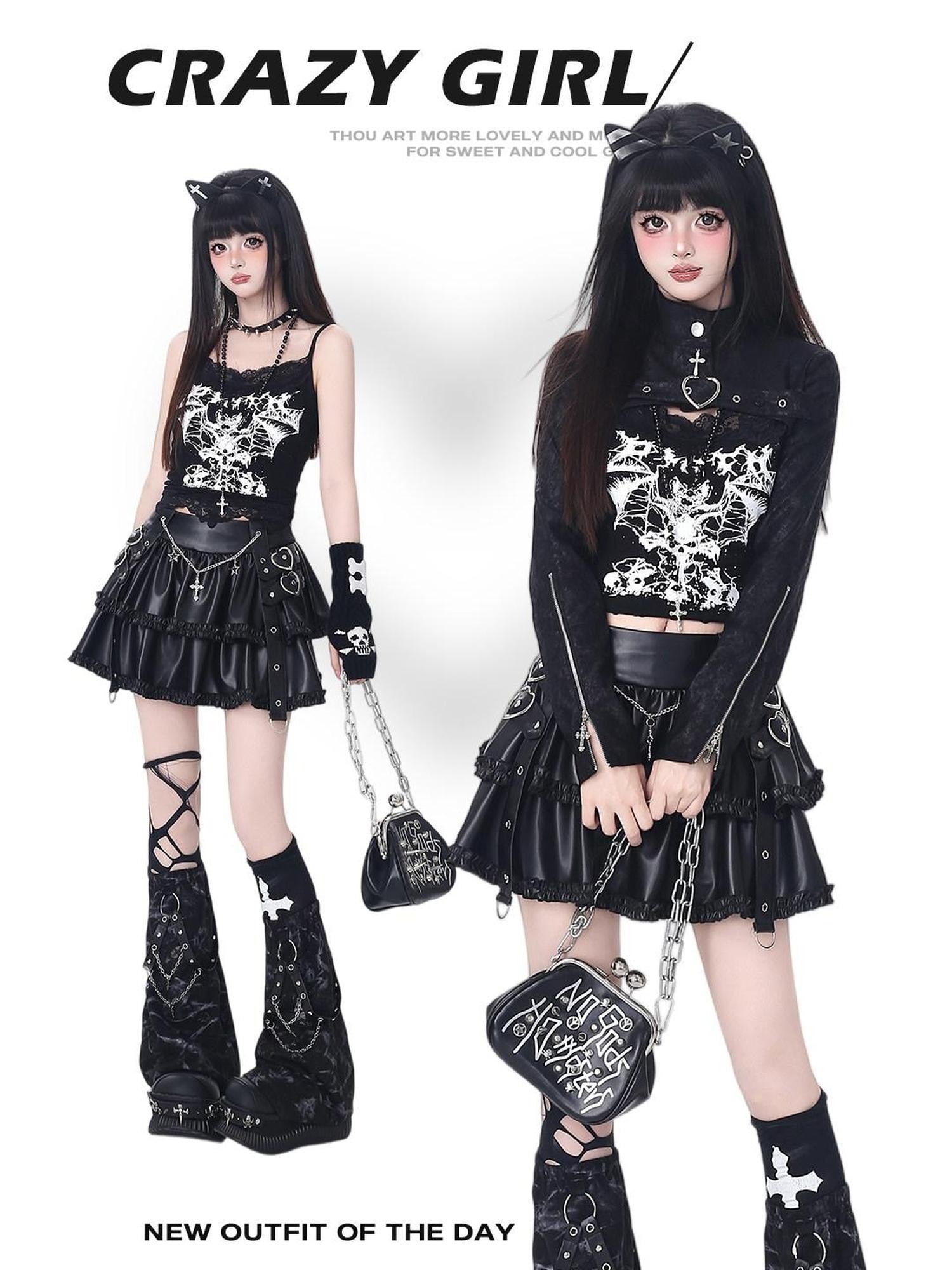 CRAZYGIRL Dark Y2k Hooded Cropped Button Slim Women's Other Long Sleeve T-shirts