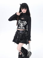 CRAZYGIRL Dark Y2k Hooded Cropped Button Slim Women's Other Long Sleeve T-shirts