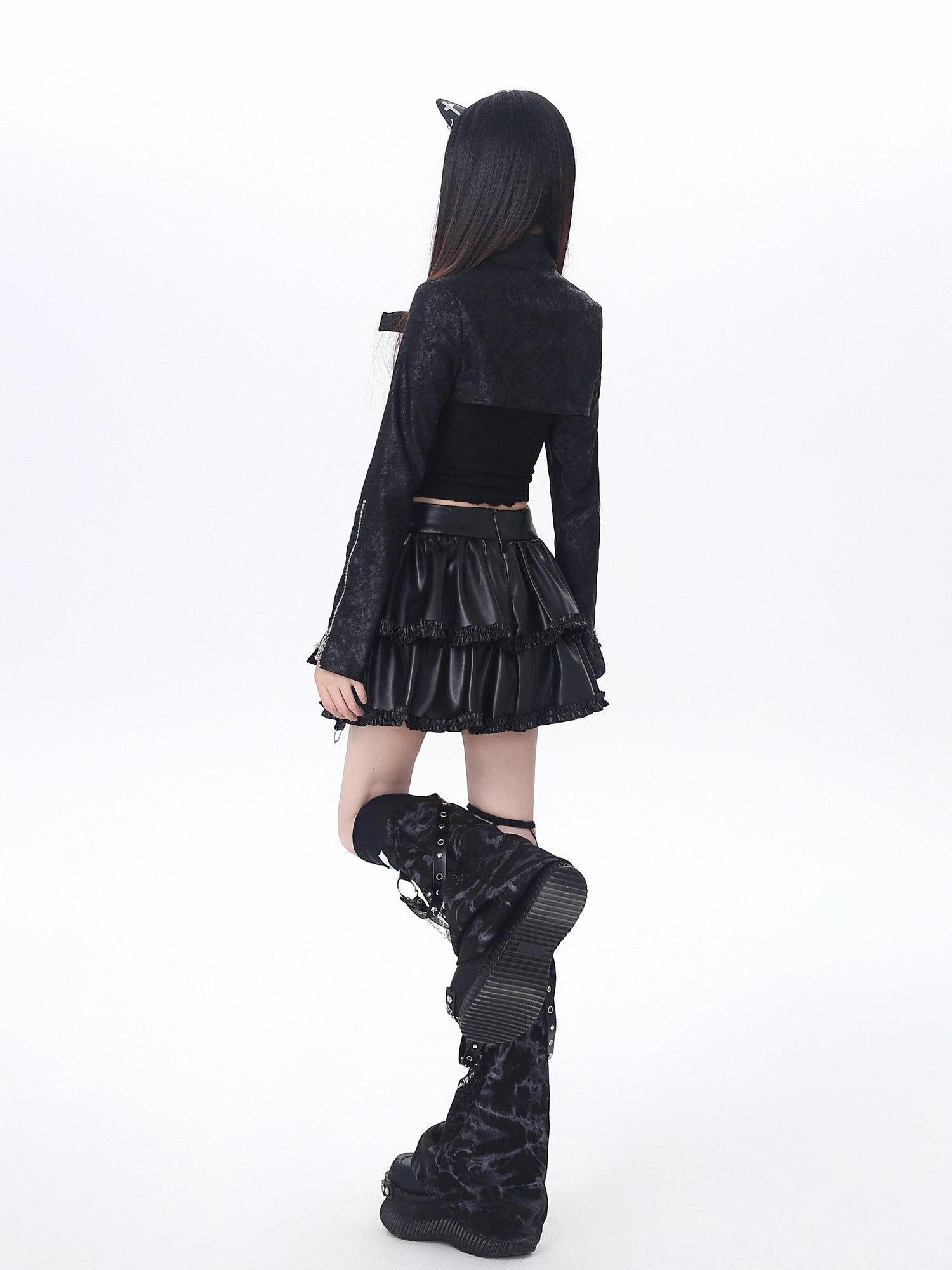 CRAZYGIRL Dark Y2k Hooded Cropped Button Slim Women's Other Long Sleeve T-shirts
