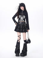 CRAZYGIRL Dark Y2k Hooded Cropped Button Slim Women's Other Long Sleeve T-shirts
