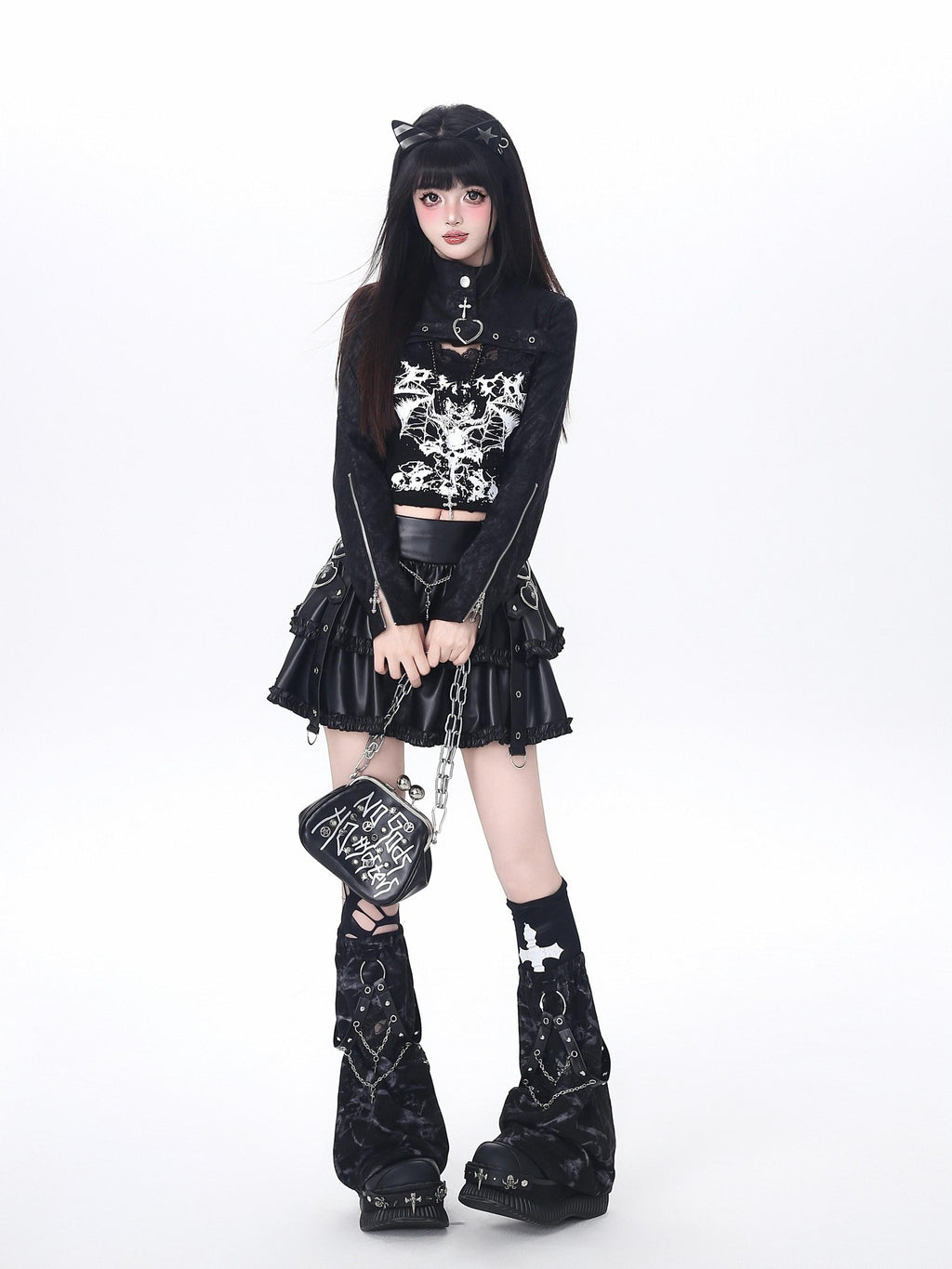 CRAZYGIRL Dark Y2k Hooded Cropped Button Slim Women's Other Long Sleeve T-shirts