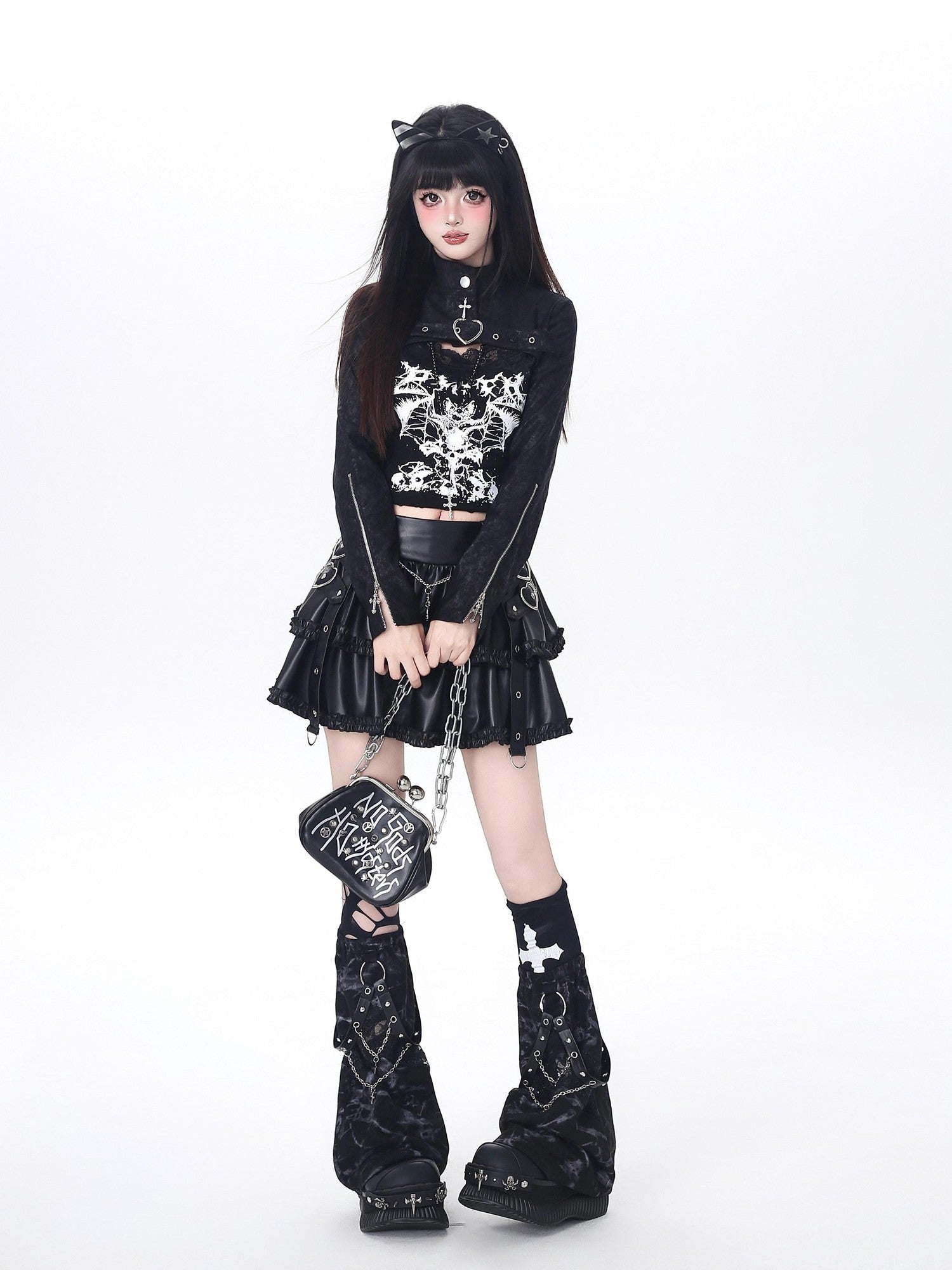 CRAZYGIRL Dark Y2k Hooded Cropped Button Slim Women's Other Long Sleeve T-shirts